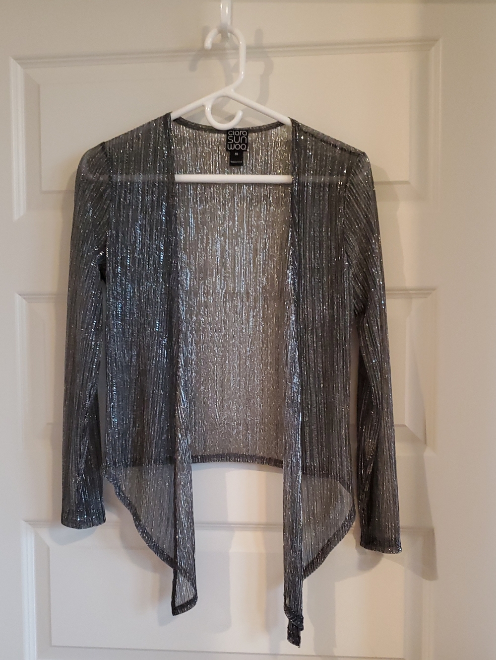 Clara Sunwoo Metallic Silver Open Cardigan